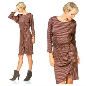 MKT Studio Rakiala Satin Print Retro Dress Caramel size 40(M)